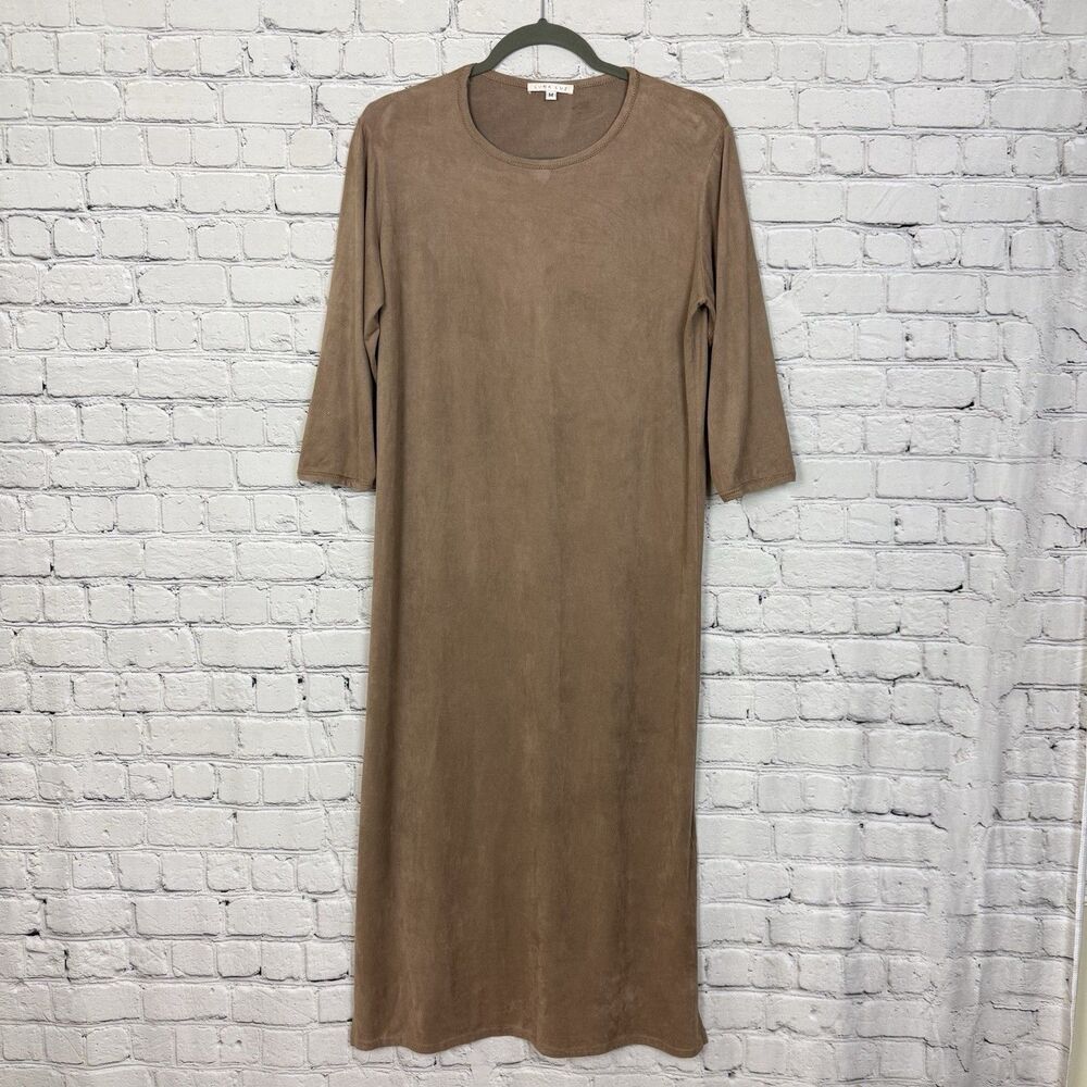 Luna Luz Faux Suede Mini Dress Brown Size M Short Sleeve Minimalist Rustic Chic